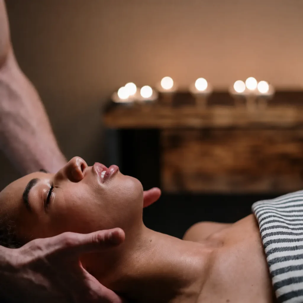 Practitioner gently supporting a client's head during a CranioSacral Therapy session
